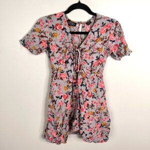 Angie Floral Boho Cottage Fairy Whimsical Festival Hippie Womens Mini Dress S